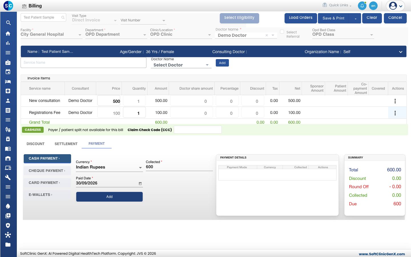 Invoice Items હેઠળ બે સેવાઓ