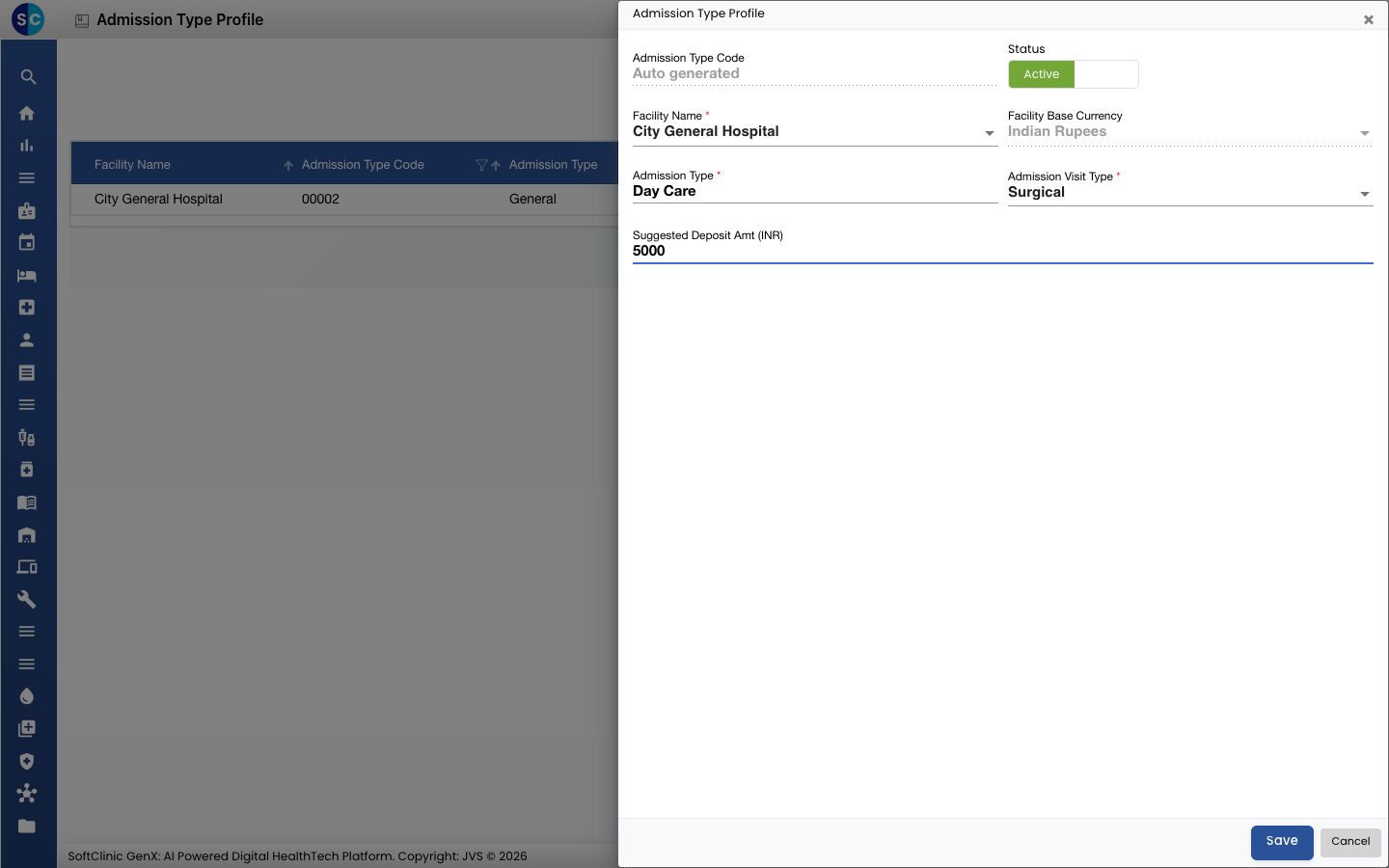 The Admission Type Profile form filled in for a Day Care admission