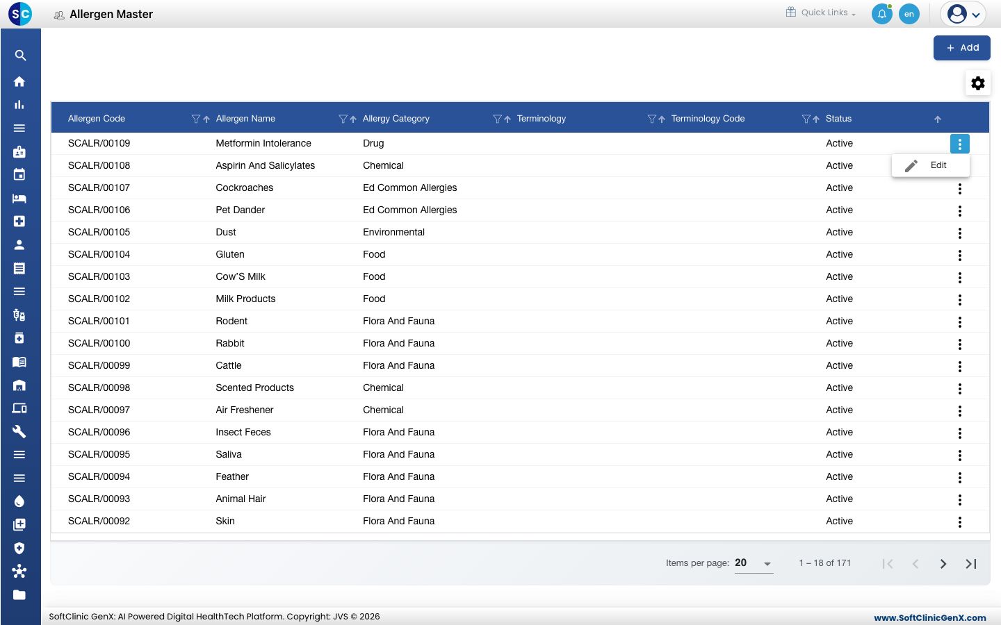 The row menu with the Edit option