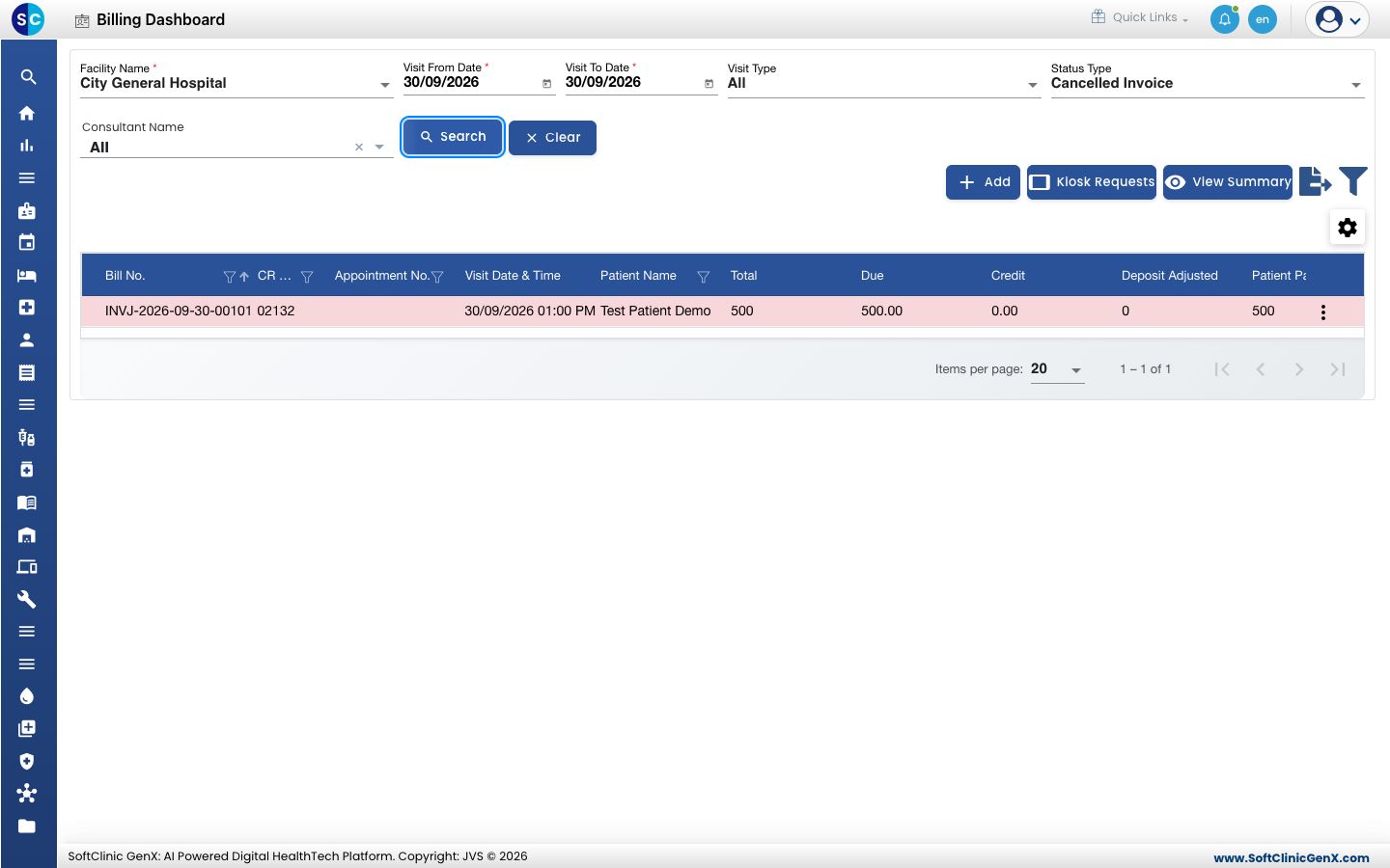 Billing Dashboard પર રદ થયેલું બિલ