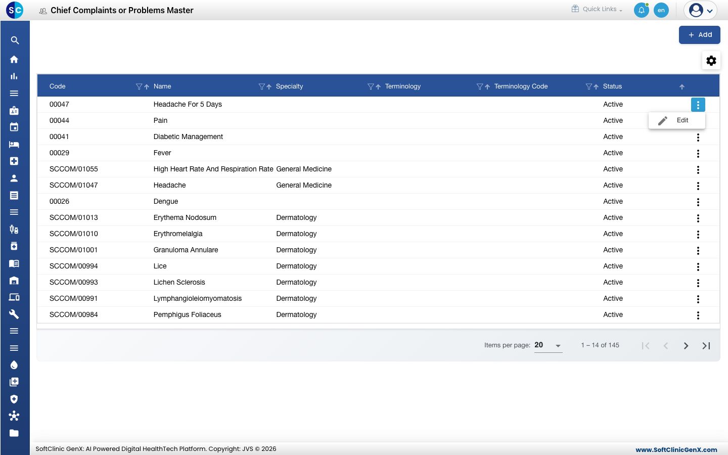 The row menu with the Edit option