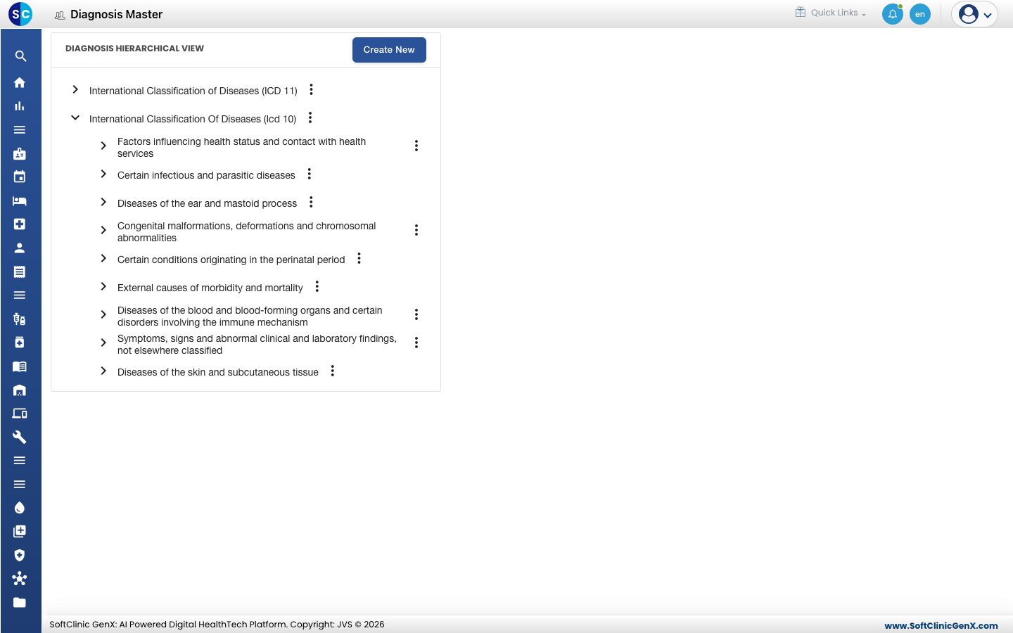 The ICD-10 coding system opened to show its chapters