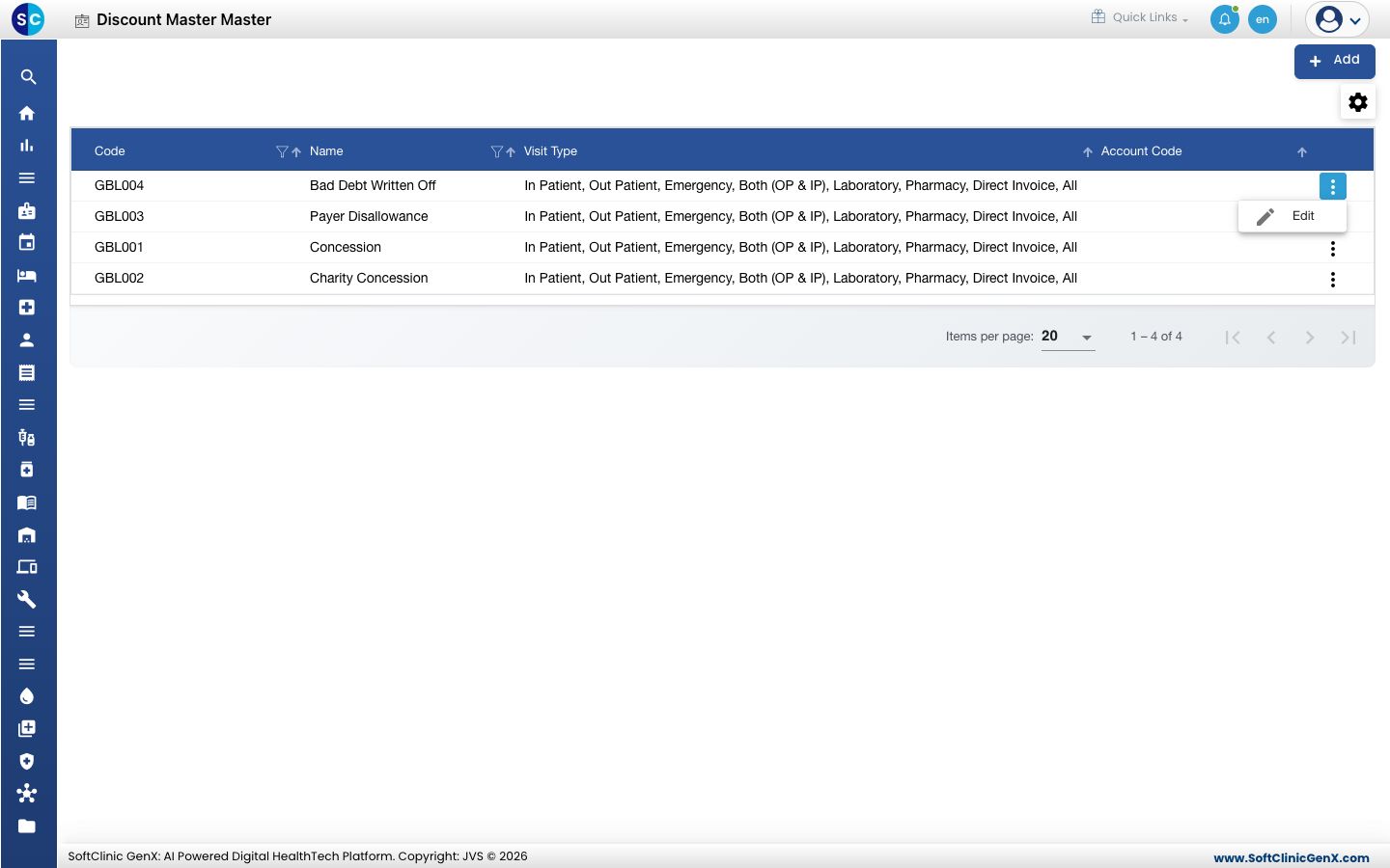 The row menu with the Edit option