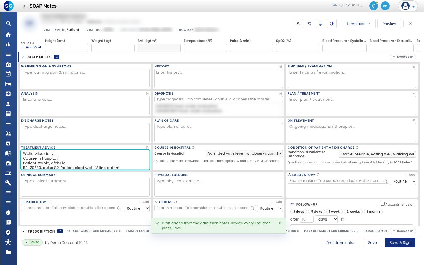 The drafted lines added to the summary field for review