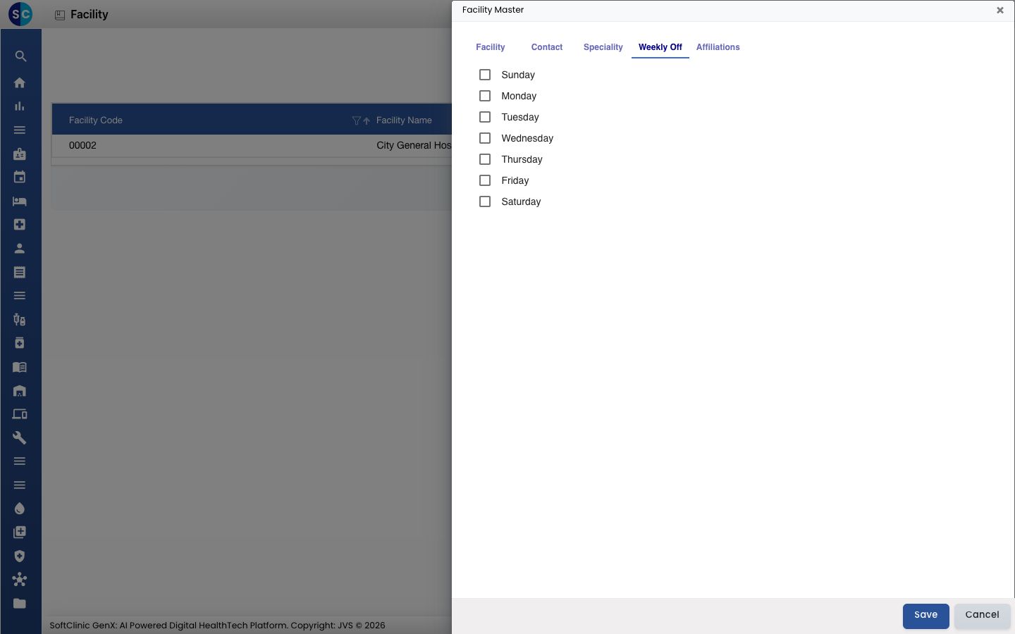The Weekly Off tab with a tick box for each day