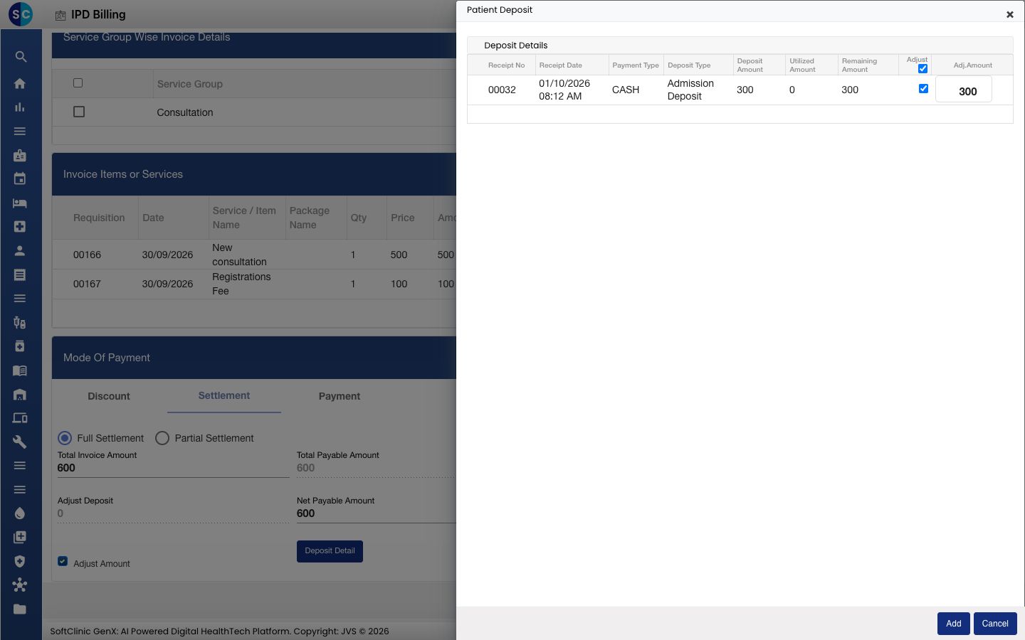 Choosing the deposit to adjust against the bill
