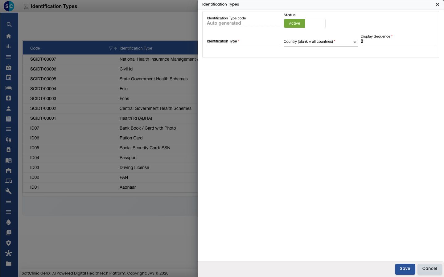 The empty identification type form