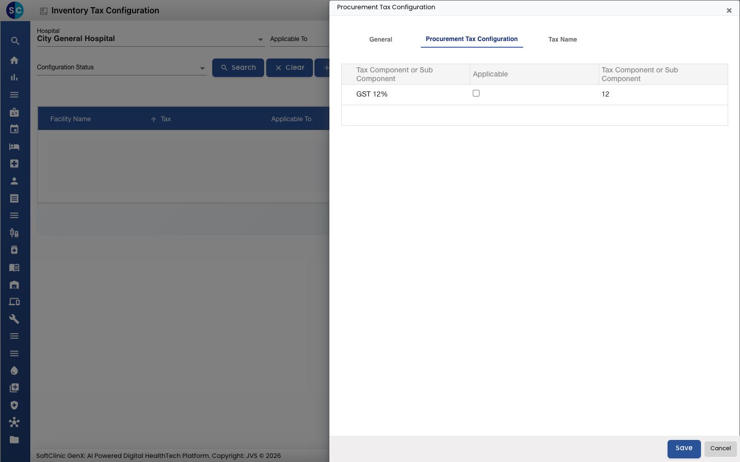 The Procurement Tax Configuration tab with the chosen tax