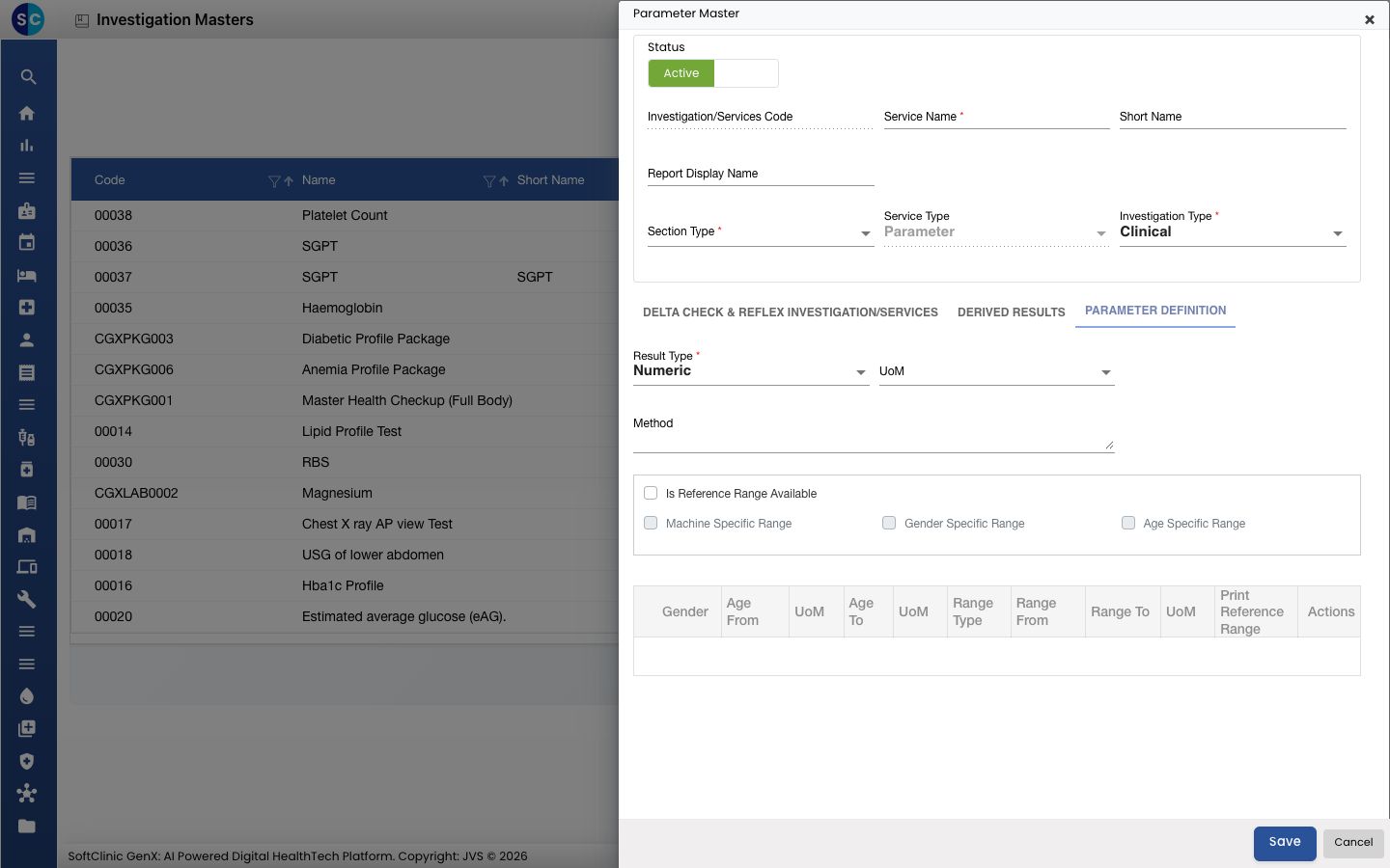 The Parameter Master panel with the Parameter Definition tab