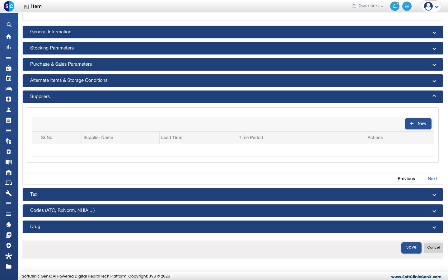 The Suppliers section