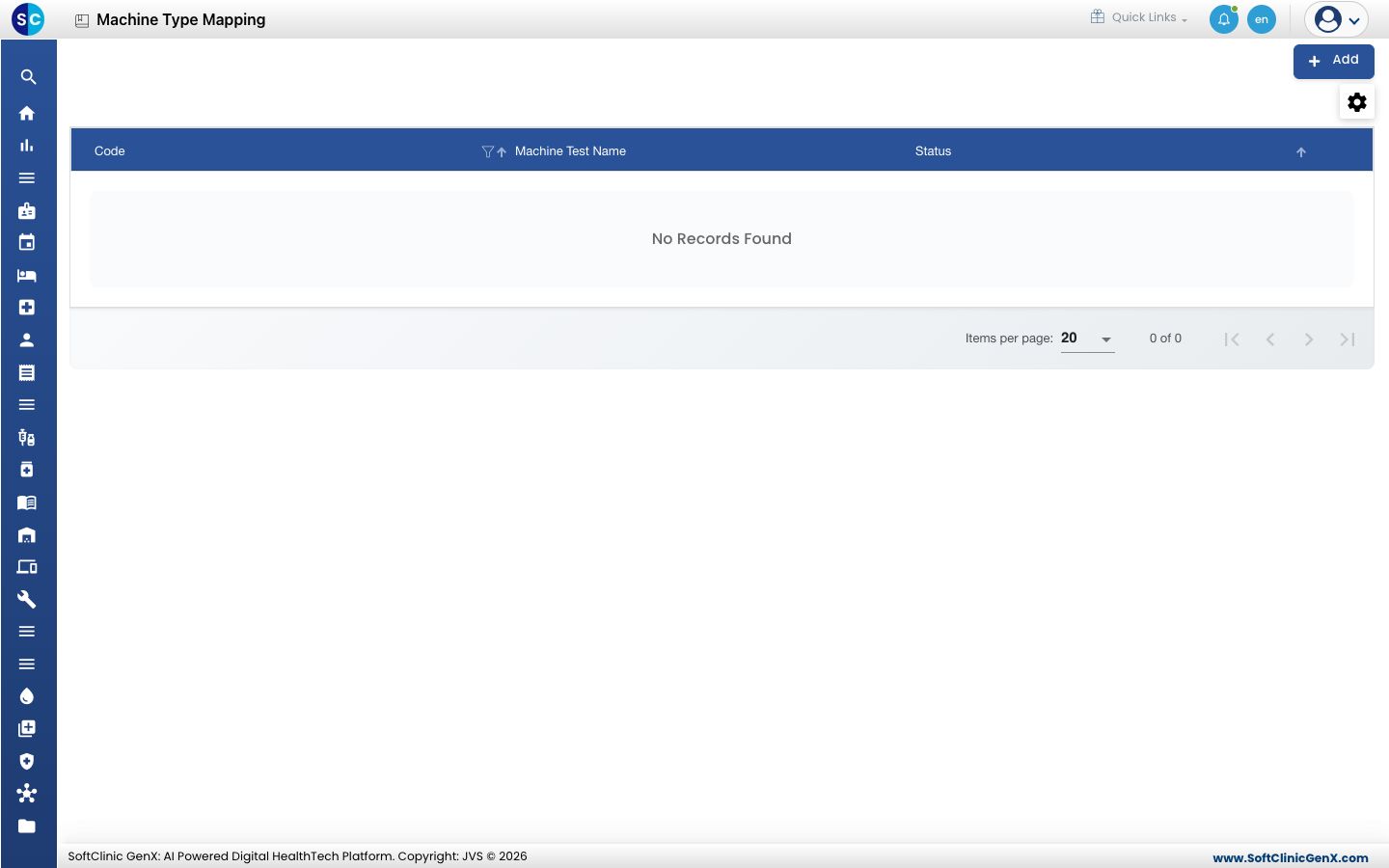 The Machine Type Mapping list, empty on a new setup
