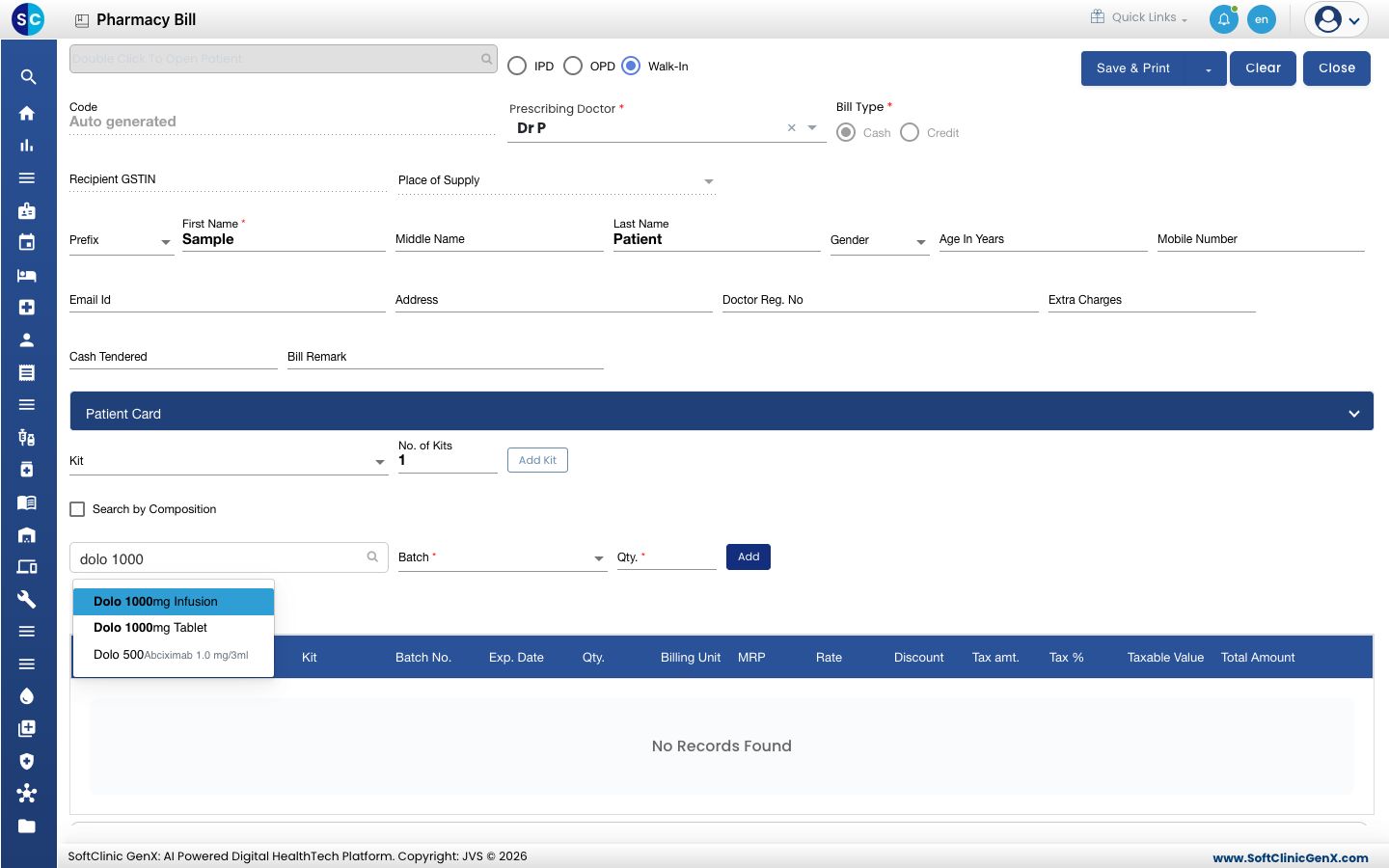 Matching medicines under the search box