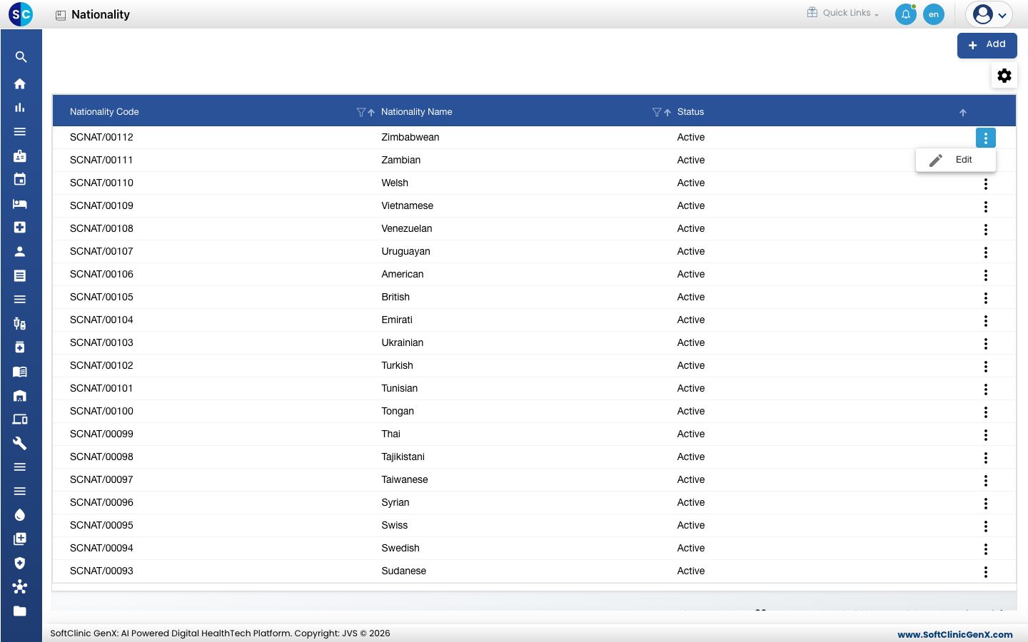 The row menu with the Edit option