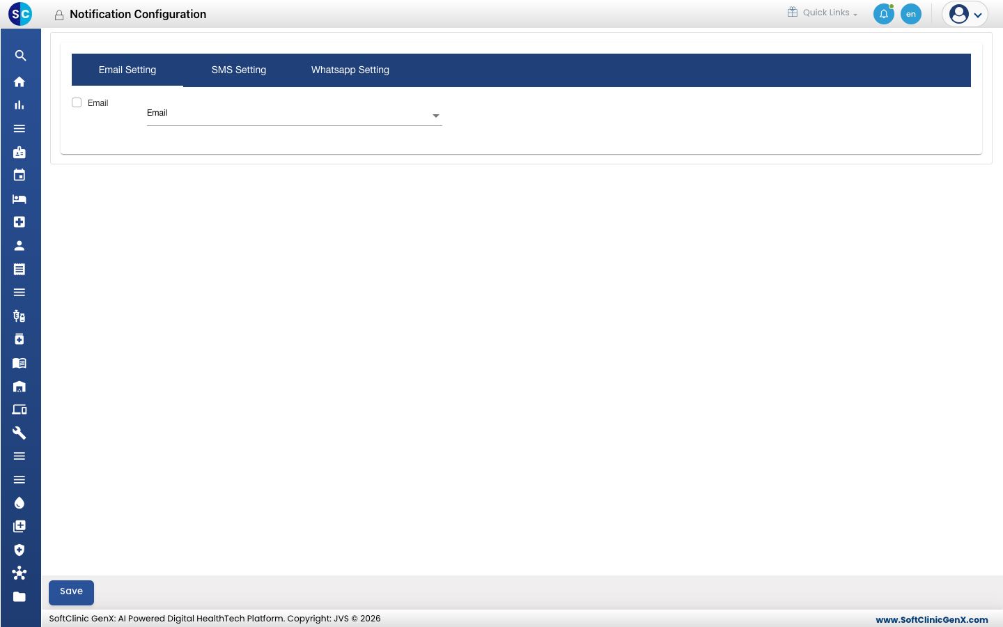 Notification Configuration, Email Setting tab