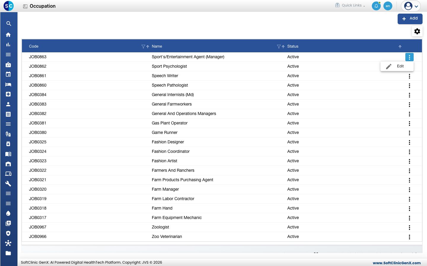 The row menu with the Edit option