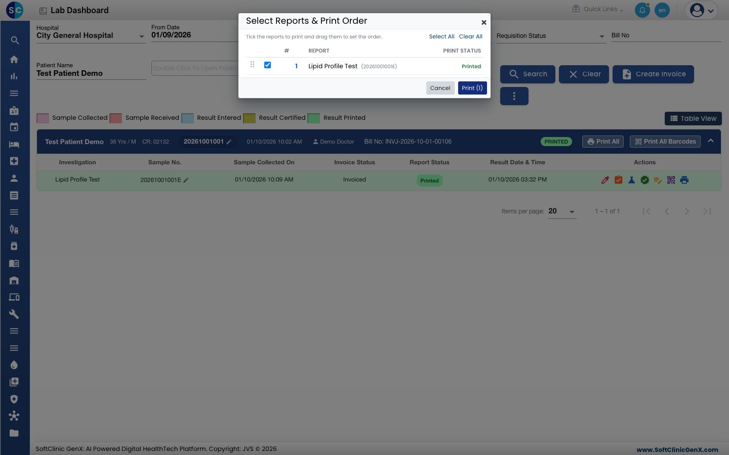 Select Reports &amp; Print Order with one report ticked