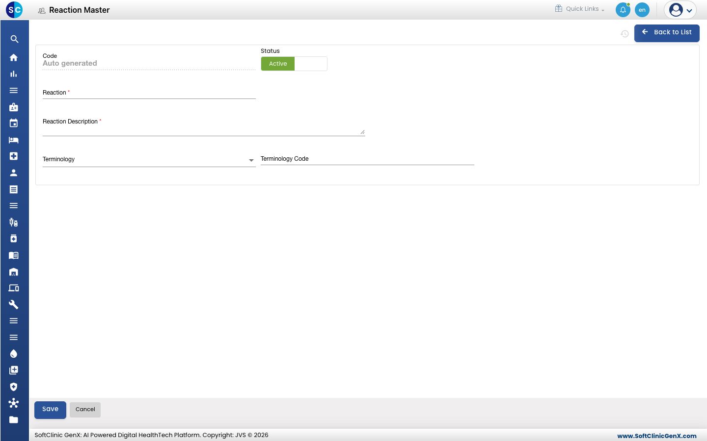 The empty reaction form