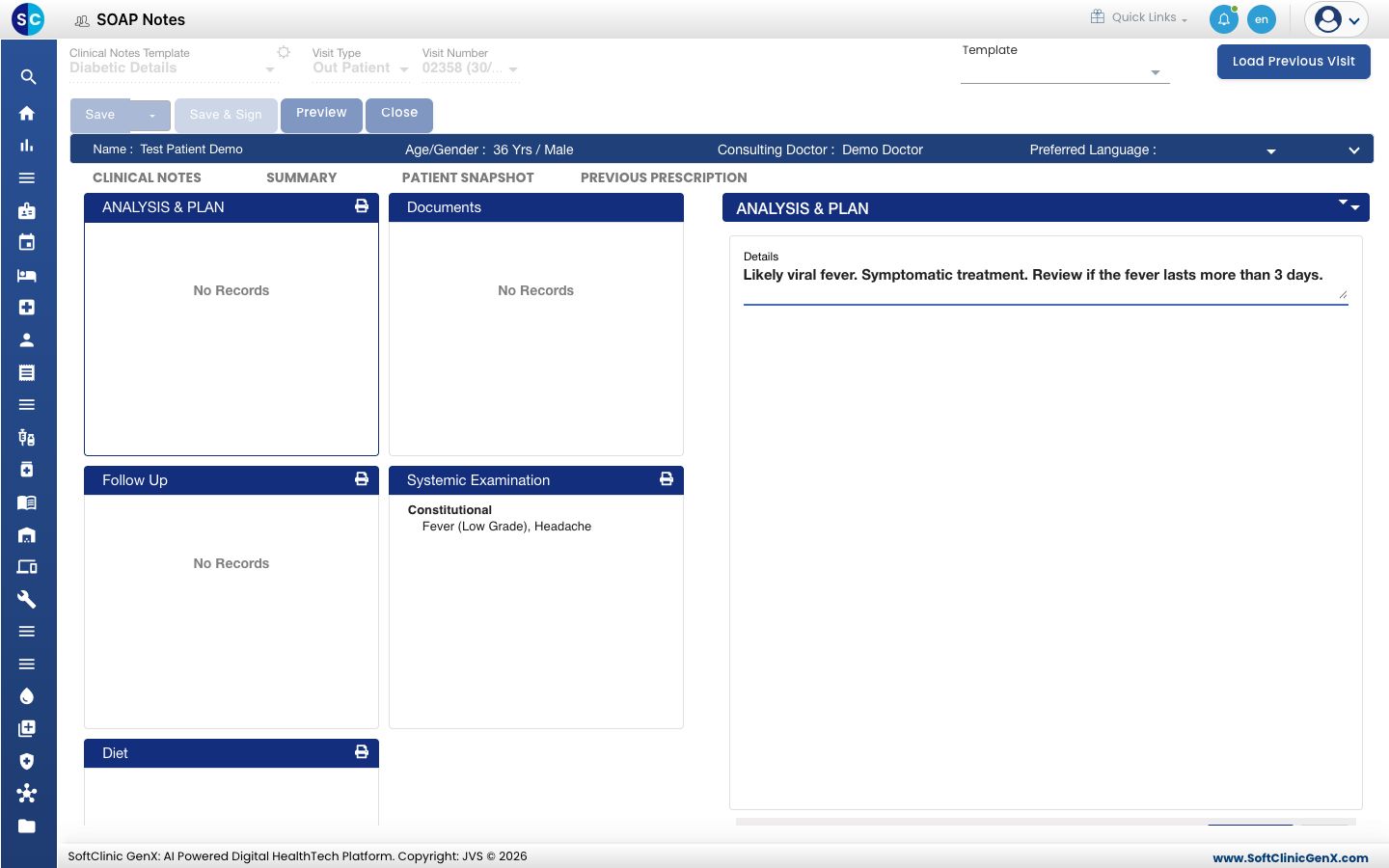 The assessment and plan typed in the Details box