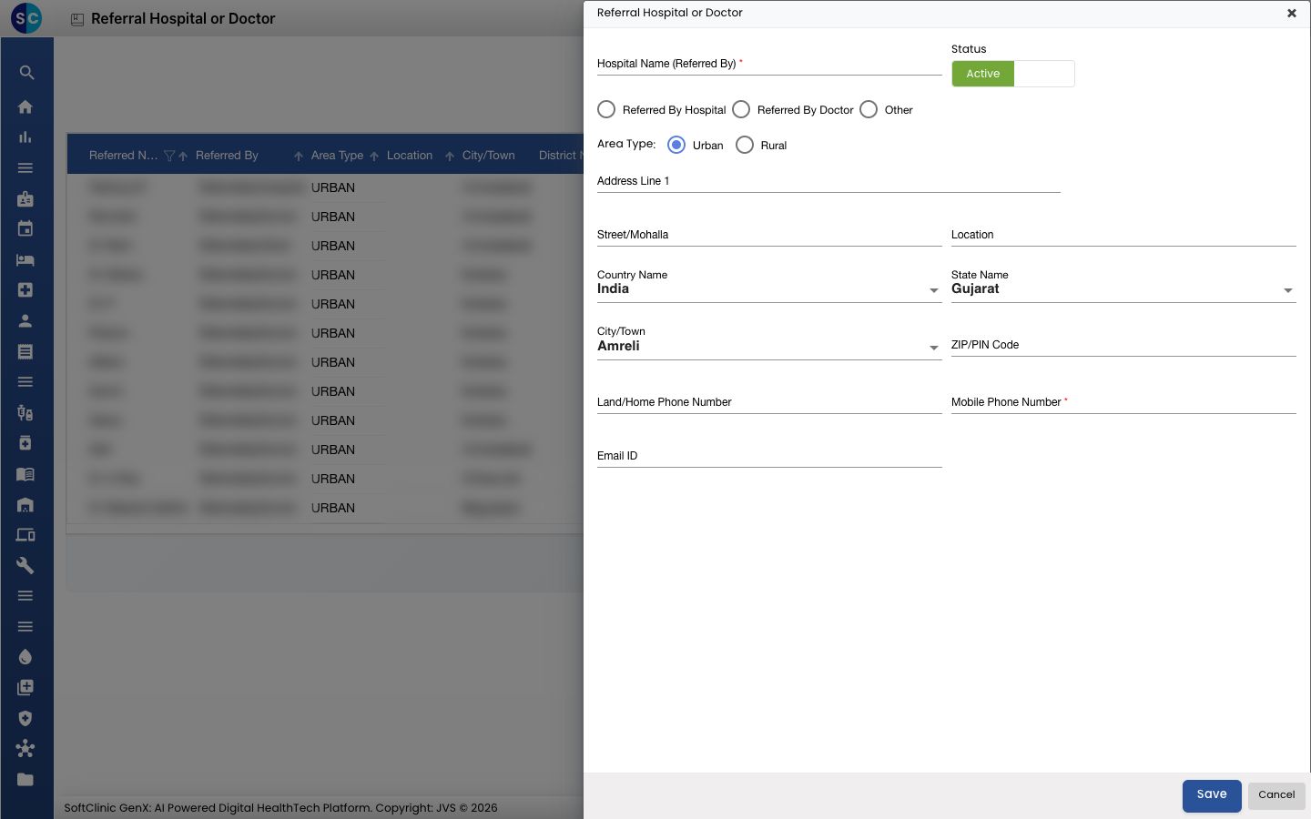 The empty referral form