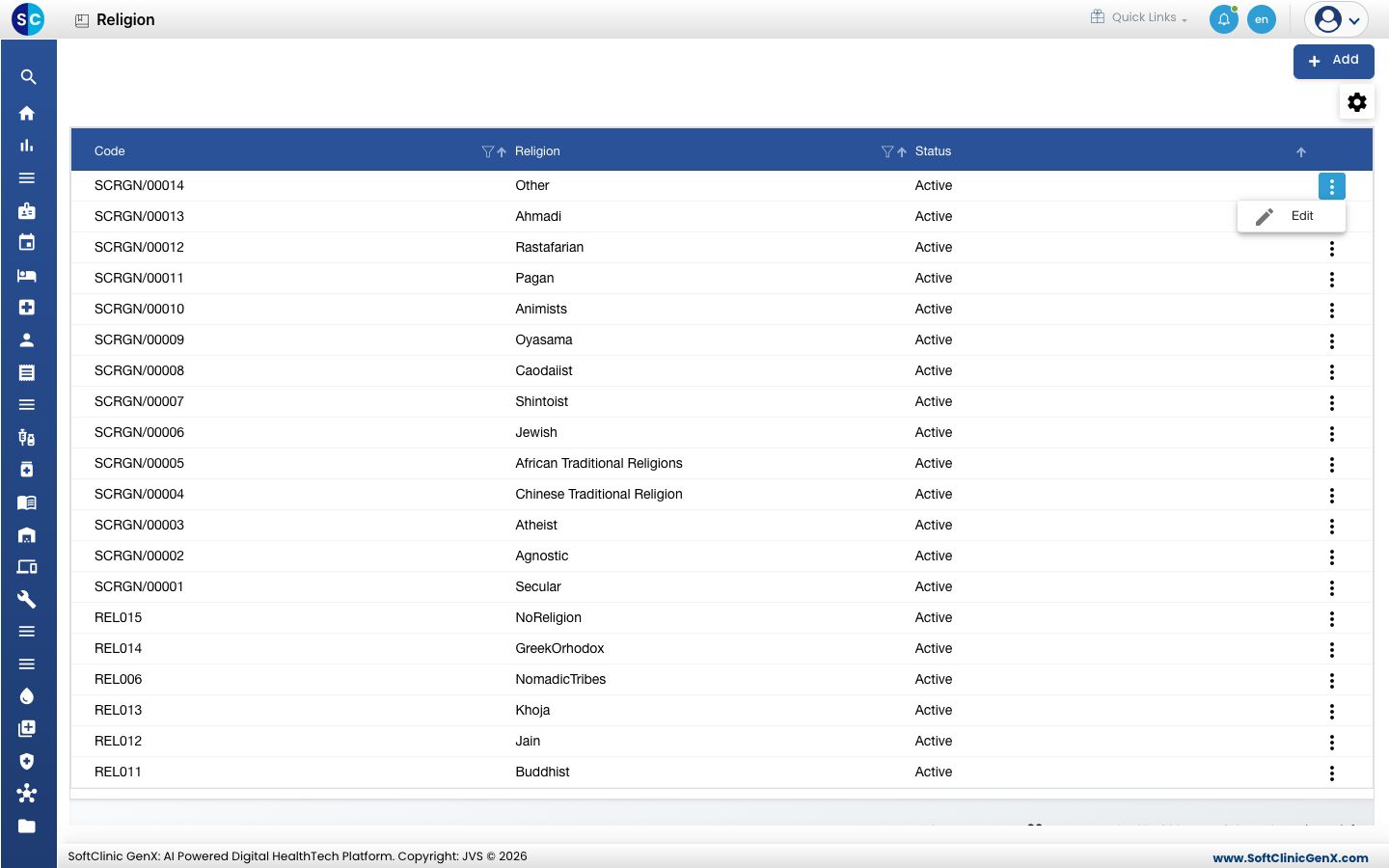 The row menu with the Edit option