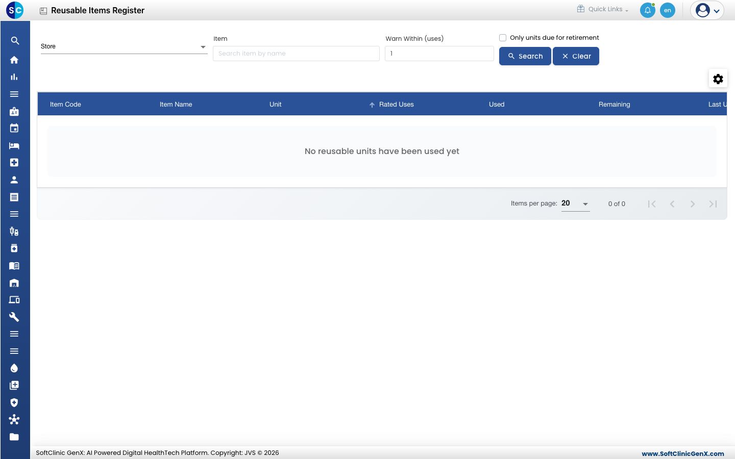 The Reusable Items Register with its filters