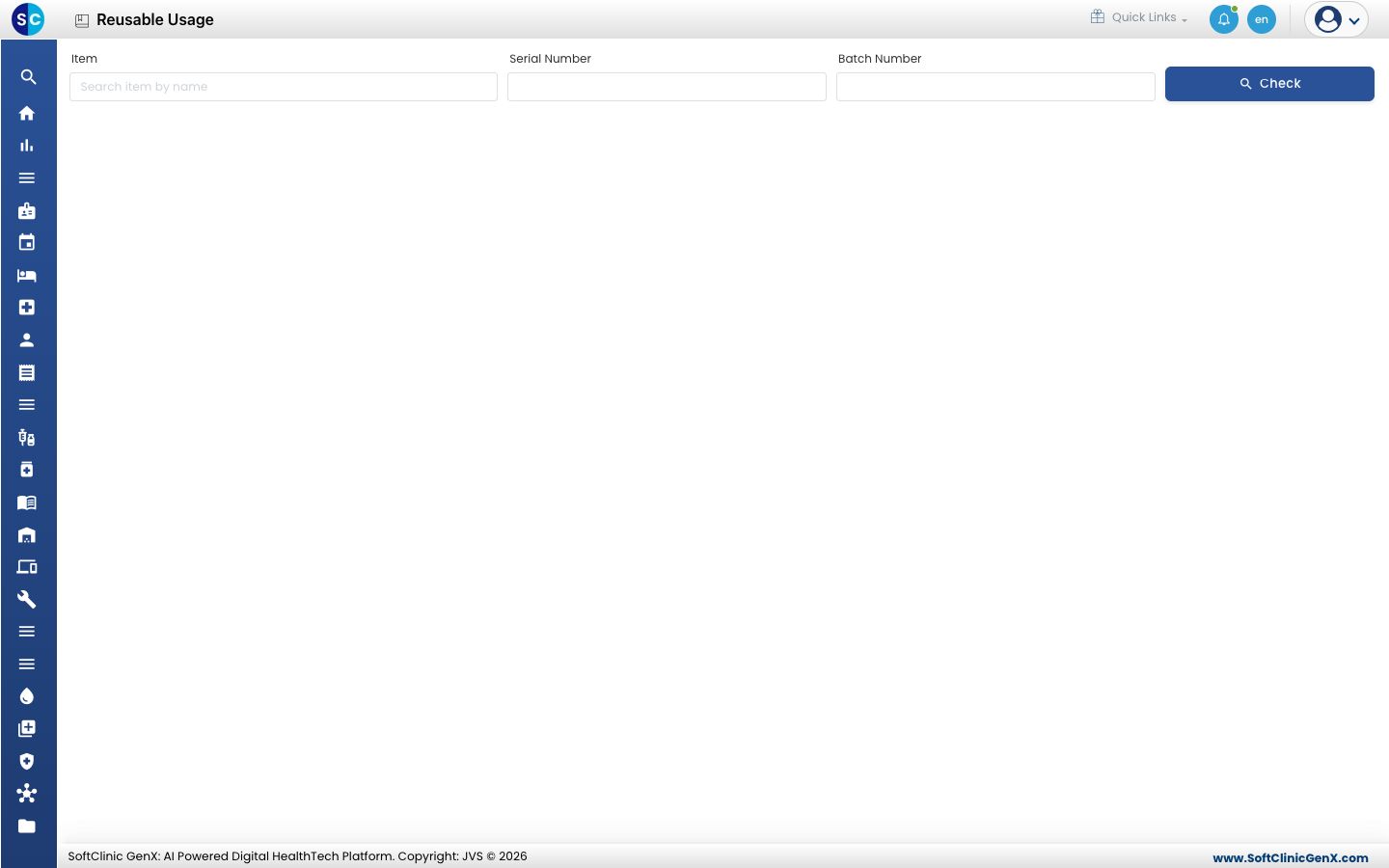 The Reusable Usage screen