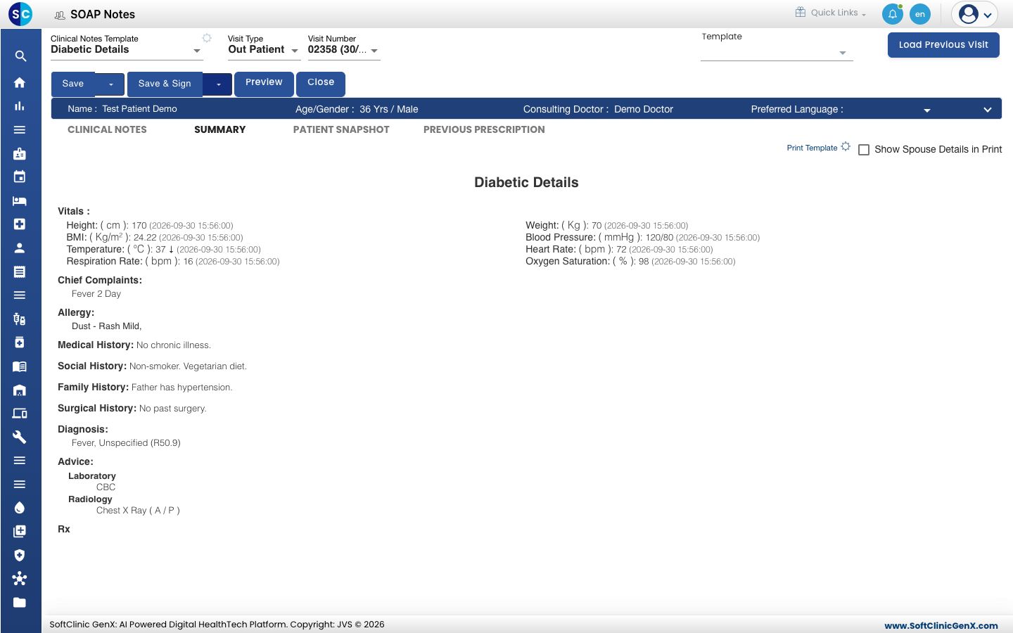 The SUMMARY tab showing the whole note on one page