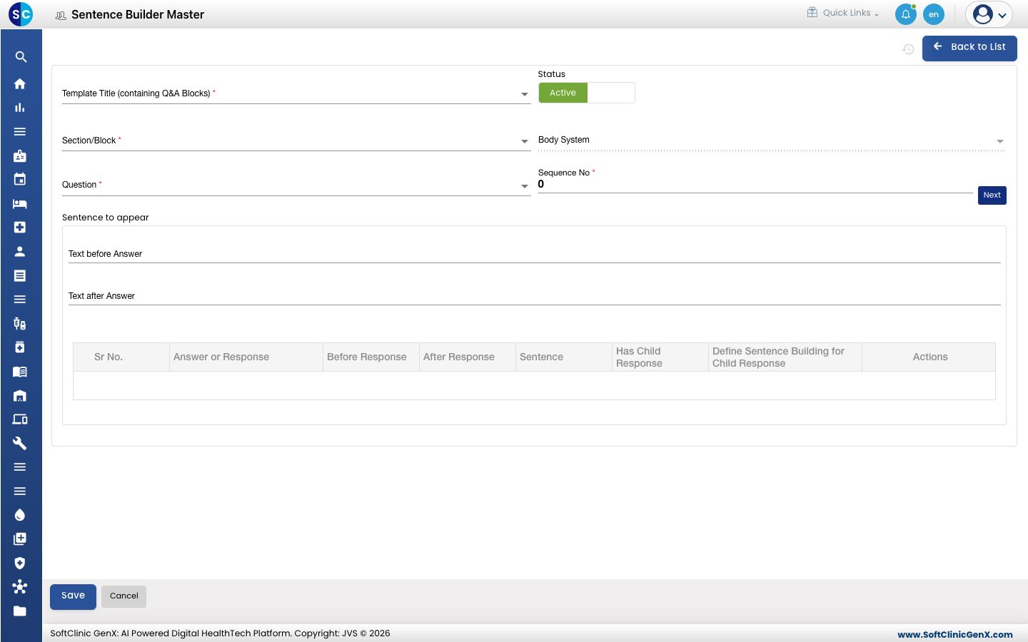The empty Sentence Builder form