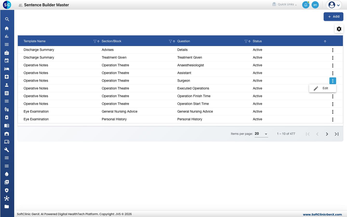 The row menu with the Edit option