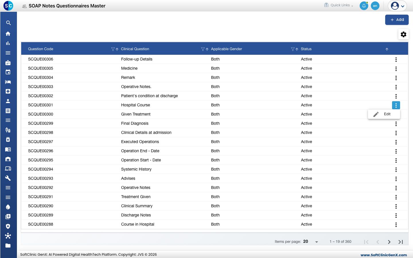 The row menu with the Edit option
