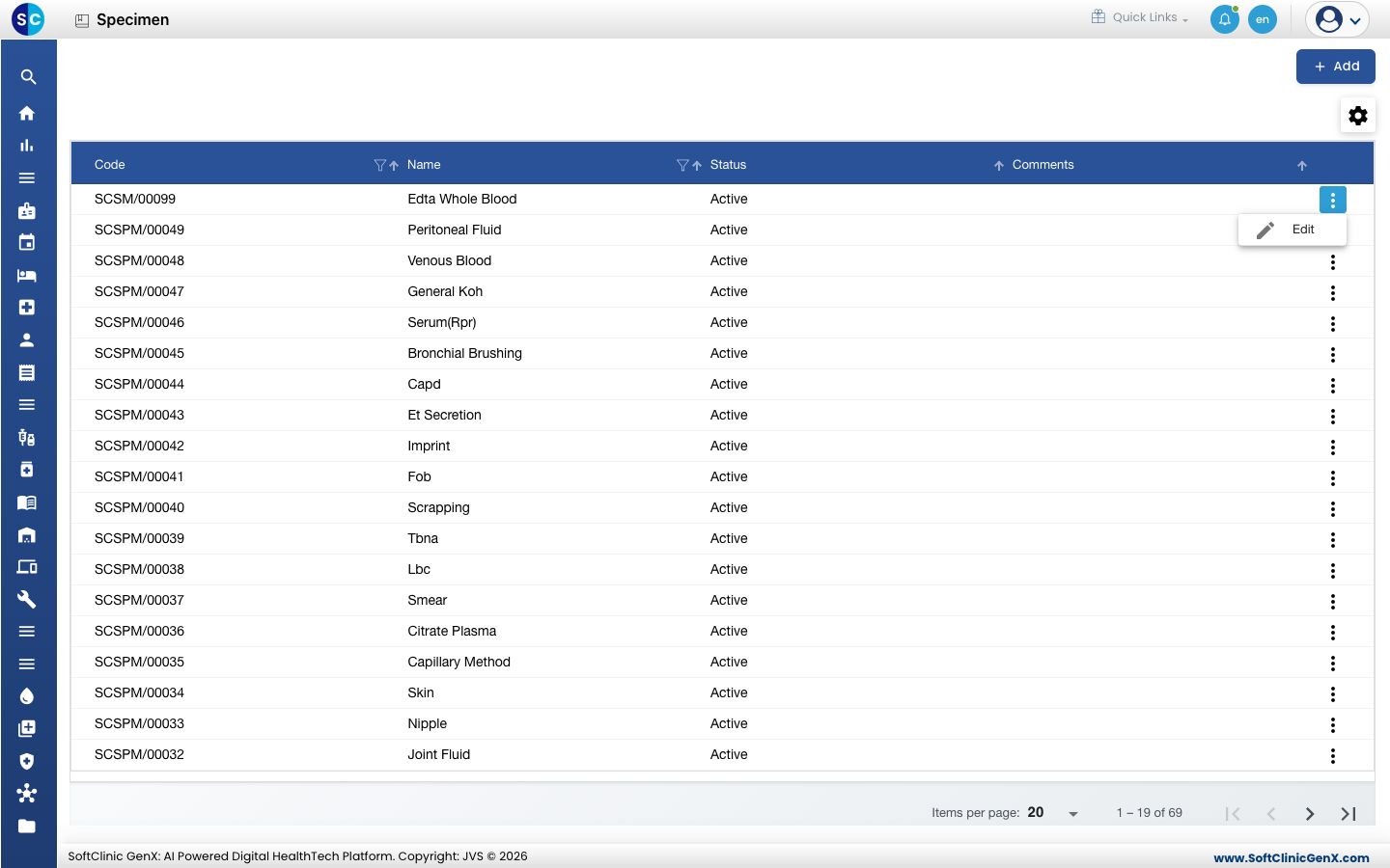 The row menu with the Edit option