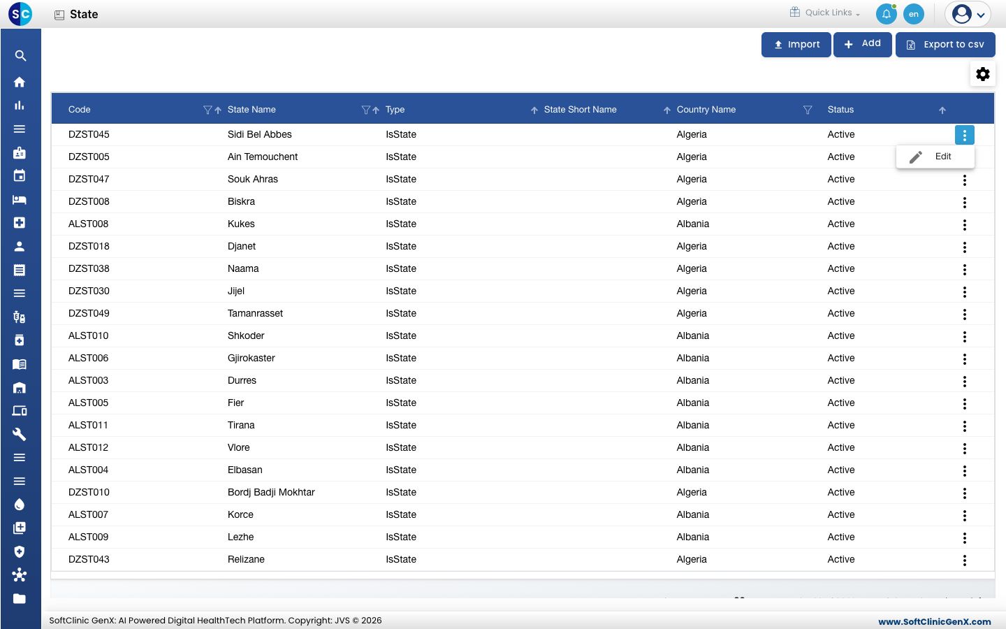 The row menu with the Edit option