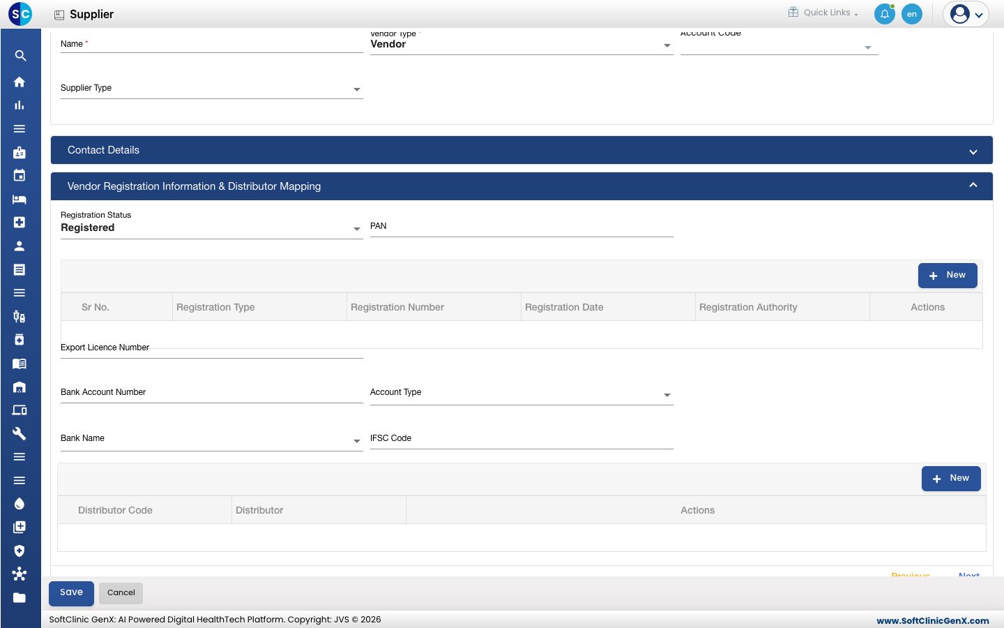 The Vendor Registration Information &amp; Distributor Mapping section