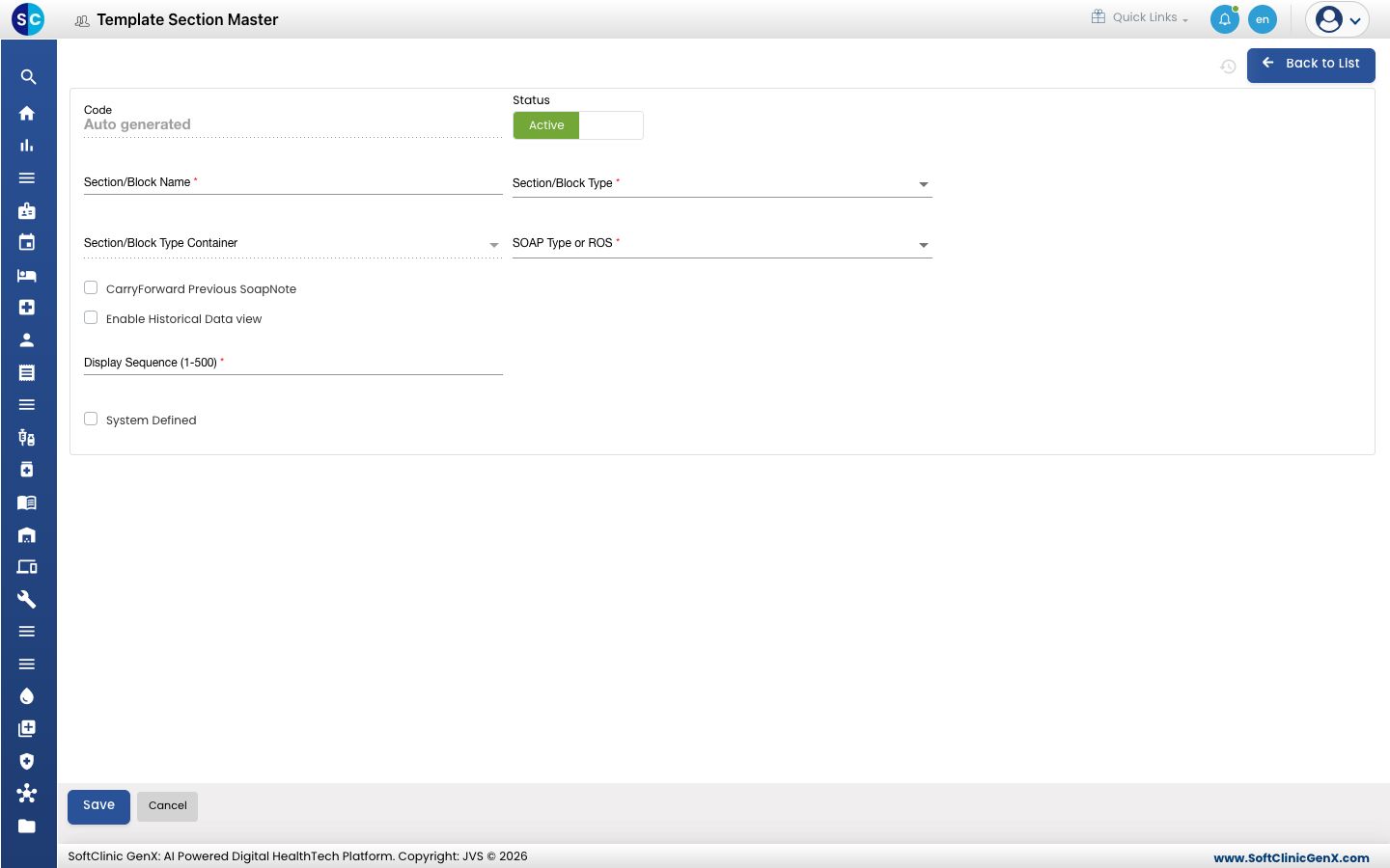 The empty template section form
