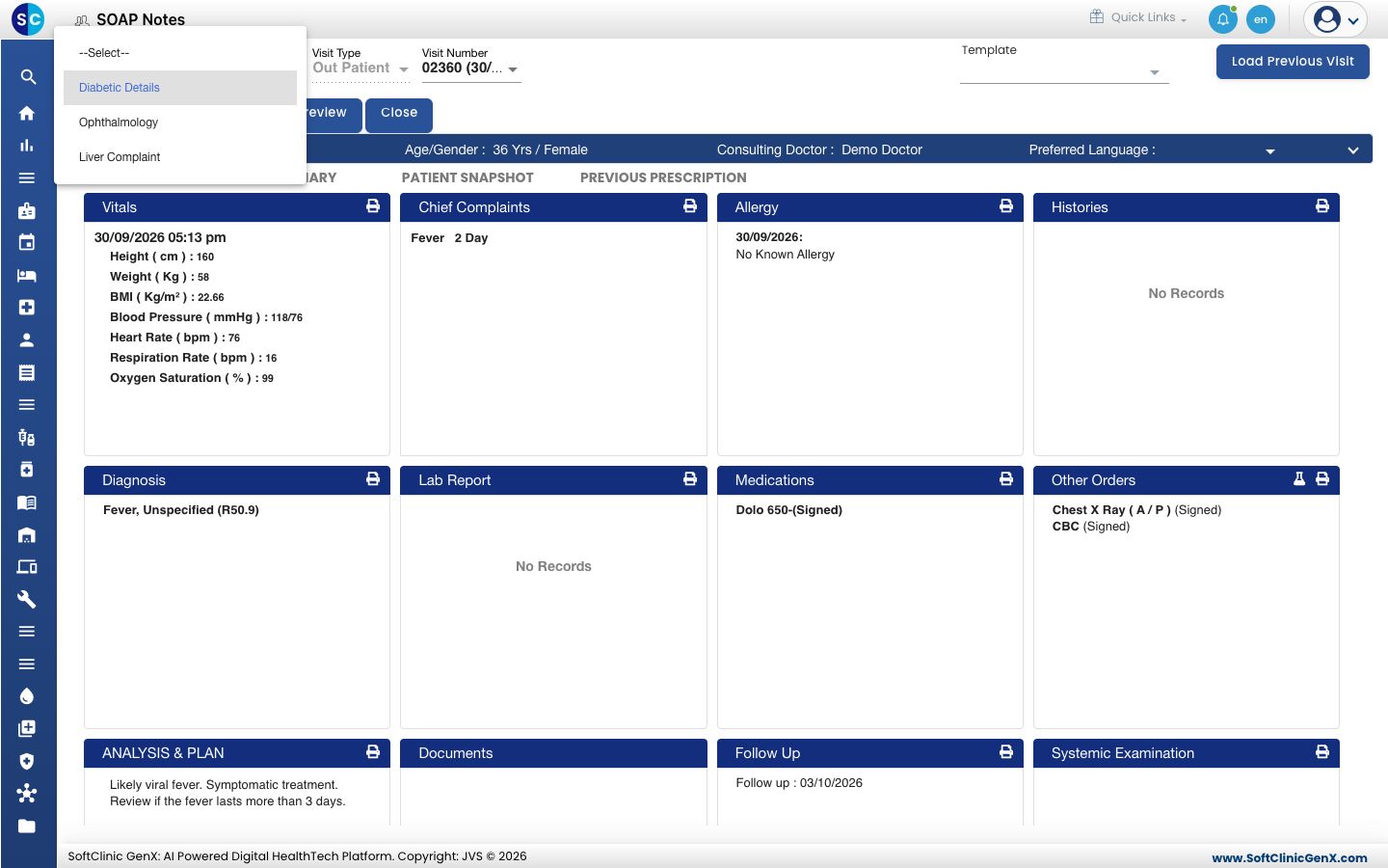 The Clinical Notes Template list
