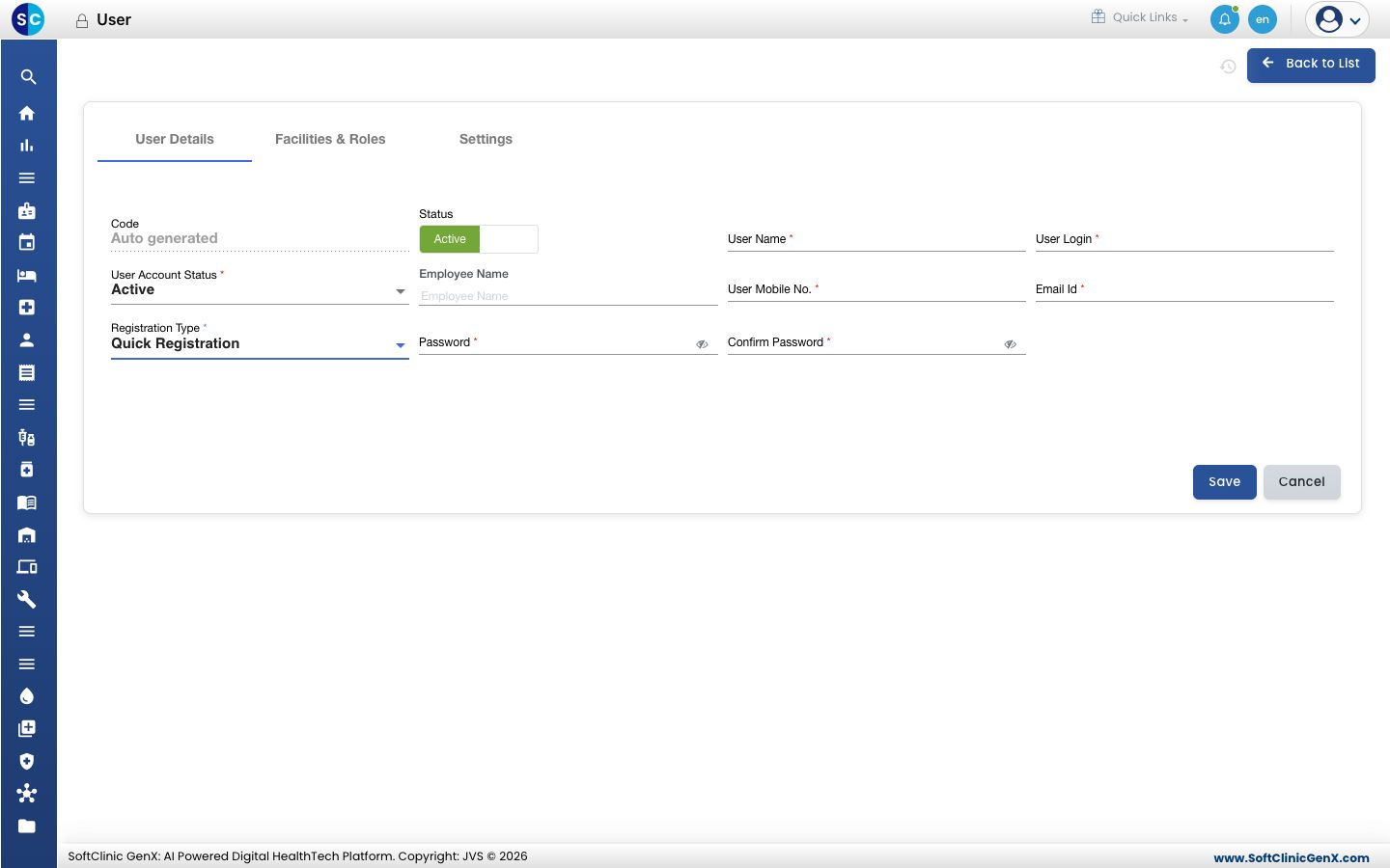 The User Details tab
