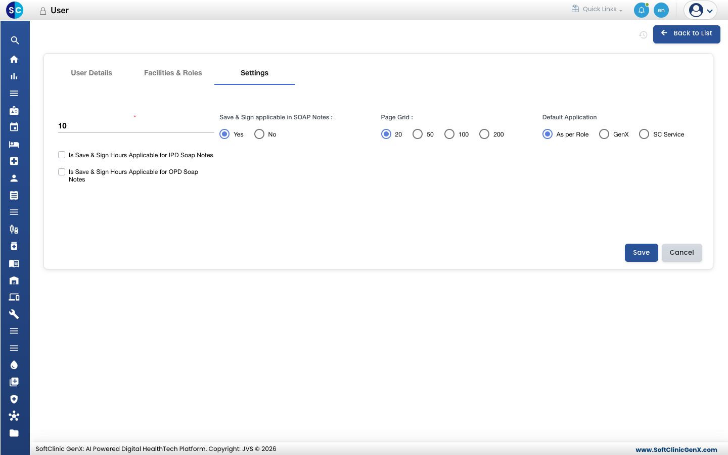 The Settings tab