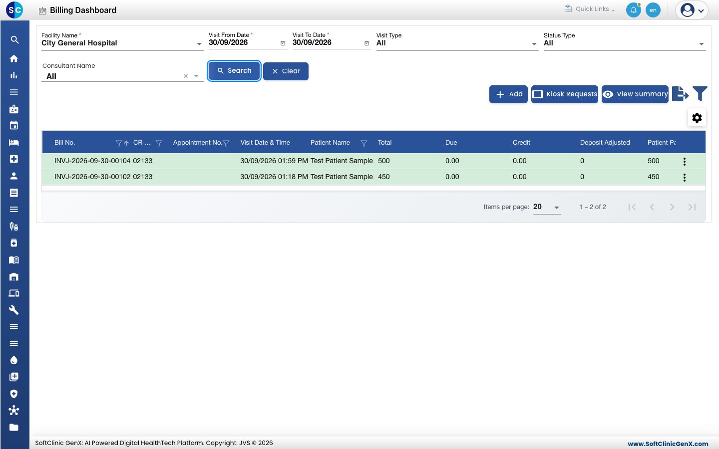 Billing Dashboard પર આજના બિલ