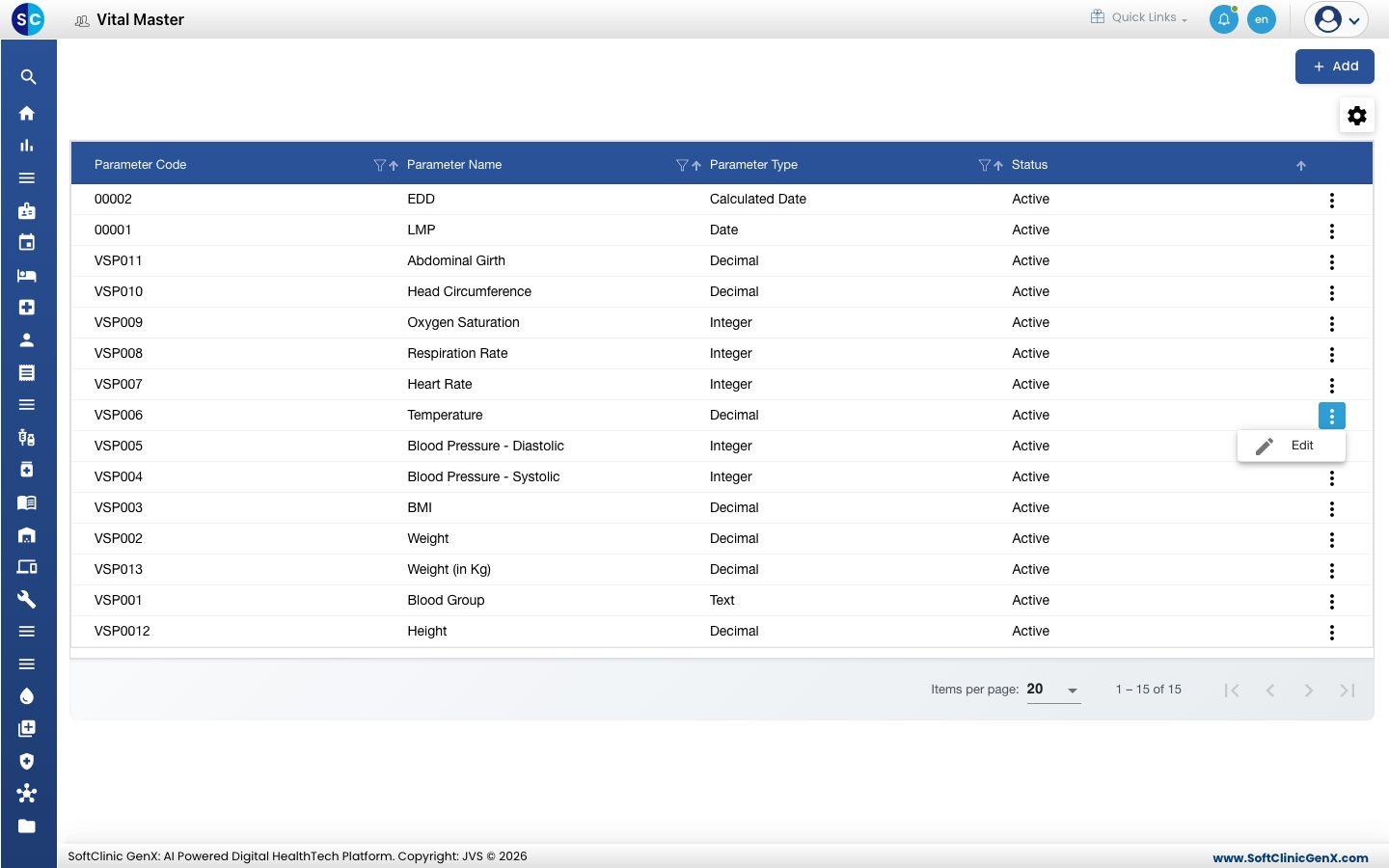 The row menu with the Edit option