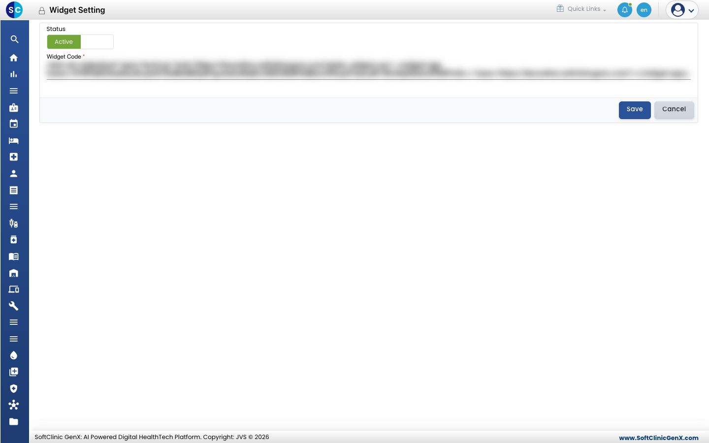 Widget Setting, with the widget code hidden