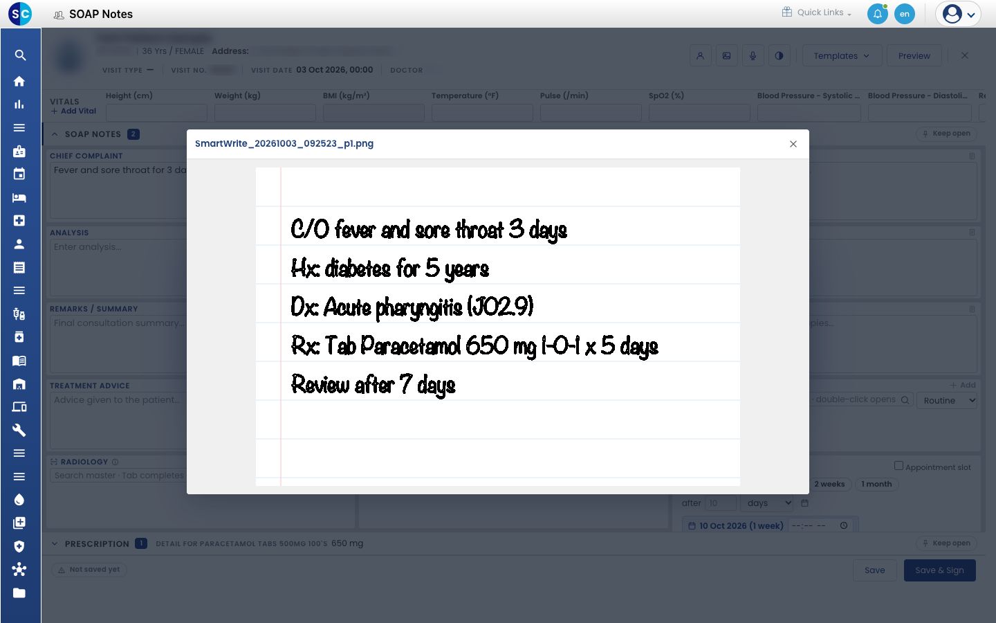 The handwritten page opened on the web