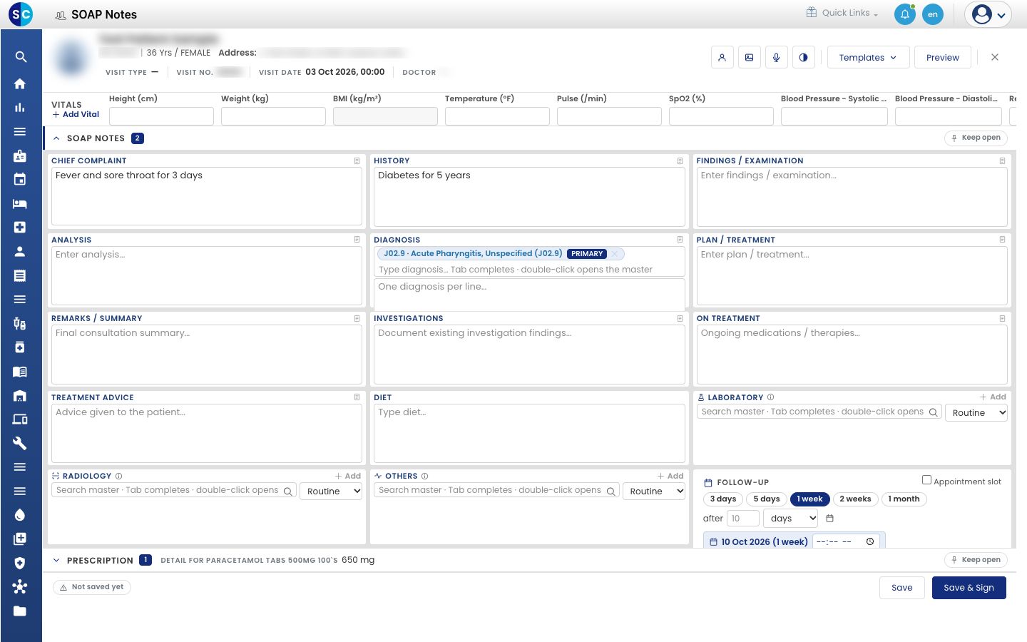 The web SOAP note filled from Smart Write